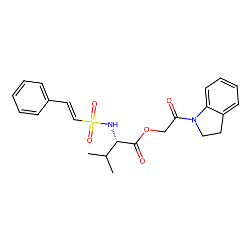 [2-(2,3-dihydroindol-1-yl)-2-oxoethyl] (2S)-3-methyl-2-[[(E)-2-phenylethenyl]sulfonylamino]butanoate structure