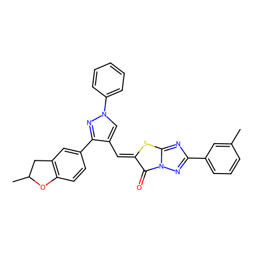 (5Z)-5-{[3-(2-methyl-2,3-dihydro-1-benzofuran-5-yl)-1-phenyl-1H-pyrazol-4-yl]methylidene}-2-(3-methylphenyl)[1,3]thiazolo[3,2-b][1,2,4]triazol-6(5H)-one structure