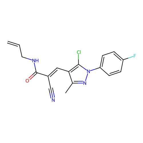 (E)-3-[5-chloro-1-(4-fluorophenyl)-3-methylpyrazol-4-yl]-2-cyano-N-prop-2-enylprop-2-enamide structure
