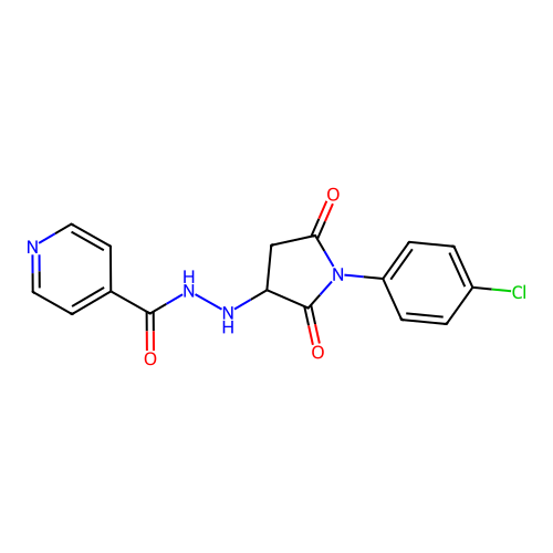 N'-[1-(4-chlorophenyl)-2,5-dioxopyrrolidin-3-yl]pyridine-4-carbohydrazide structure