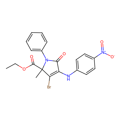 ethyl 3-bromo-2-methyl-4-(4-nitroanilino)-5-oxo-1-phenylpyrrole-2-carboxylate structure