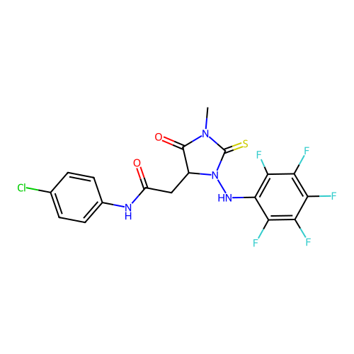N-(4-chlorophenyl)-2-[1-methyl-5-oxo-3-(2,3,4,5,6-pentafluoroanilino)-2-sulfanylideneimidazolidin-4-yl]acetamide structure
