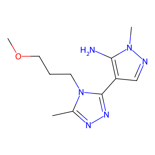 4-[4-(3-methoxypropyl)-5-methyl-4H-1,2,4-triazol-3-yl]-1-methyl-1H-pyrazol-5-amine structure