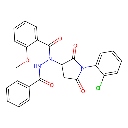 N-[1-(2-chlorophenyl)-2,5-dioxopyrrolidin-3-yl]-2-methoxy-N'-(phenylcarbonyl)benzohydrazide structure