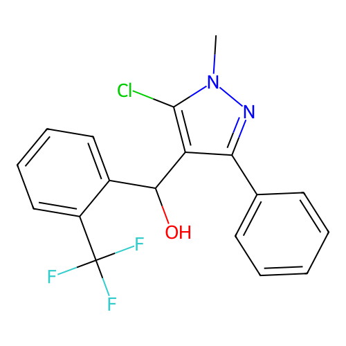 (5-chloro-1-methyl-3-phenyl-1H-pyrazol-4-yl)[2-(trifluoromethyl)phenyl]methanol structure