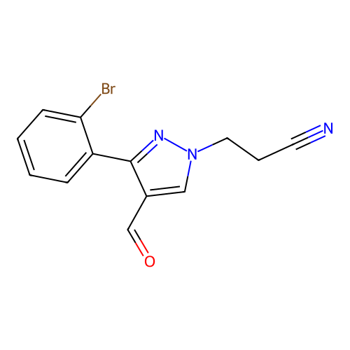 3-[3-(2-bromophenyl)-4-formyl-1H-pyrazol-1-yl]propanenitrile structure