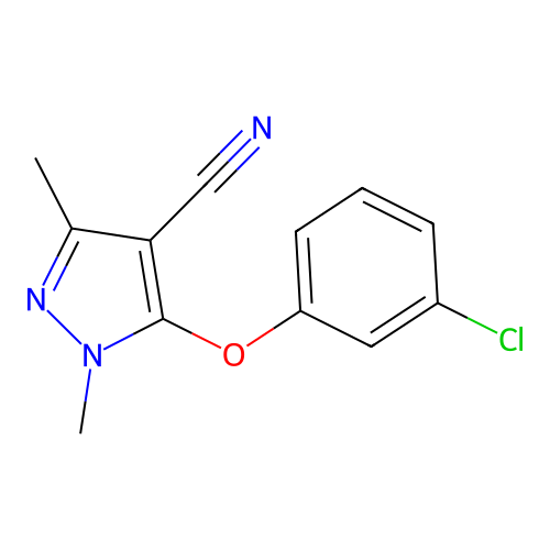 5-(3-chlorophenoxy)-1,3-dimethyl-1H-pyrazole-4-carbonitrile structure