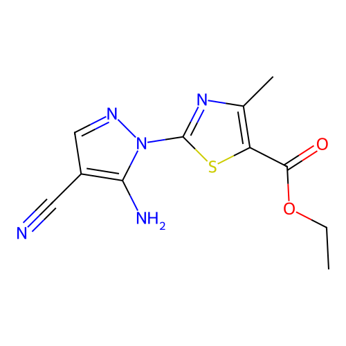 ethyl 2-(5-amino-4-cyano-1H-pyrazol-1-yl)-4-methyl-1,3-thiazole-5-carboxylate structure