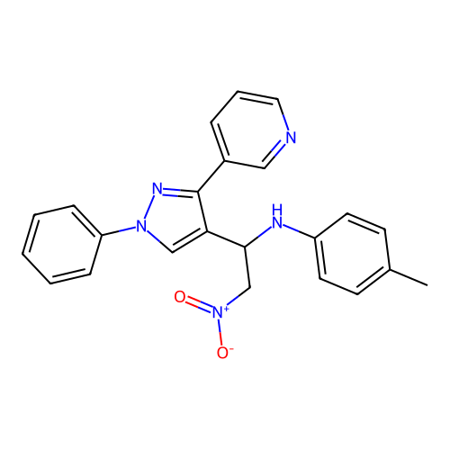 4-methyl-N-{2-nitro-1-[1-phenyl-3-(pyridin-3-yl)-1H-pyrazol-4-yl]ethyl}aniline structure