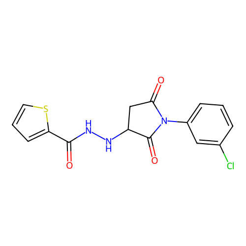 N'-[1-(3-chlorophenyl)-2,5-dioxopyrrolidin-3-yl]thiophene-2-carbohydrazide structure