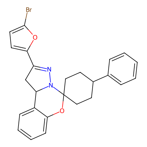 2'-(5-bromofuran-2-yl)-4-phenyl-1',10b'-dihydrospiro[cyclohexane-1,5'-pyrazolo[1,5-c][1,3]benzoxazine] structure
