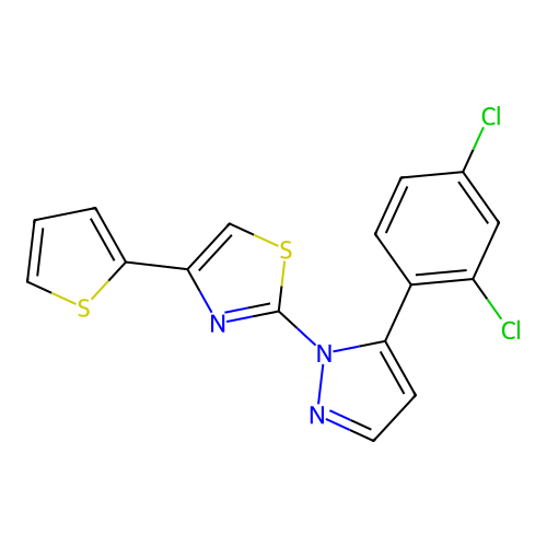 2-[5-(2,4-Dichlorophenyl)pyrazol-1-yl]-4-thiophen-2-yl-1,3-thiazole structure
