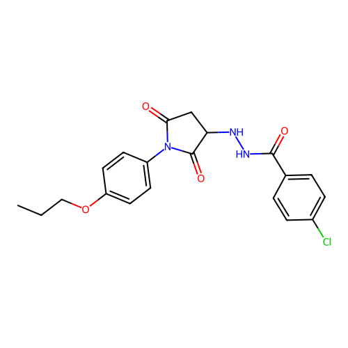 4-chloro-N'-[2,5-dioxo-1-(4-propoxyphenyl)pyrrolidin-3-yl]benzohydrazide structure
