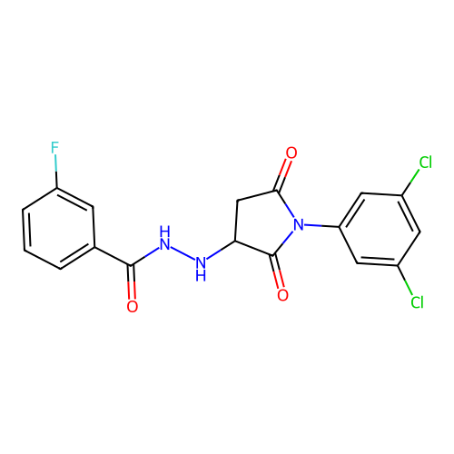 N'-[1-(3,5-dichlorophenyl)-2,5-dioxopyrrolidin-3-yl]-3-fluorobenzohydrazide structure
