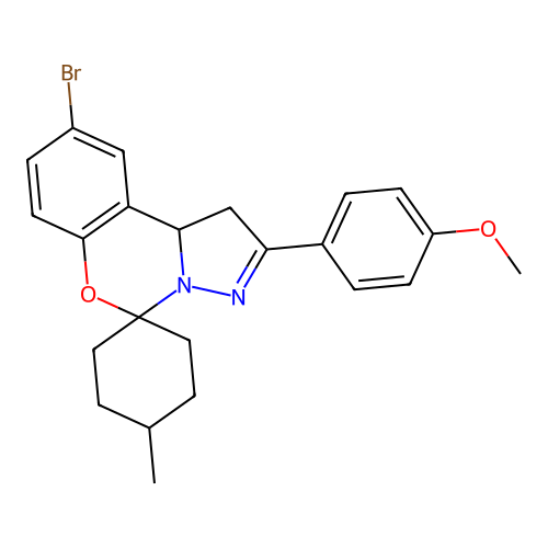 9'-bromo-2'-(4-methoxyphenyl)-4-methyl-1',10b'-dihydrospiro[cyclohexane-1,5'-pyrazolo[1,5-c][1,3]benzoxazine] structure