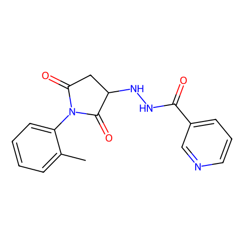 N'-[1-(2-methylphenyl)-2,5-dioxopyrrolidin-3-yl]pyridine-3-carbohydrazide structure