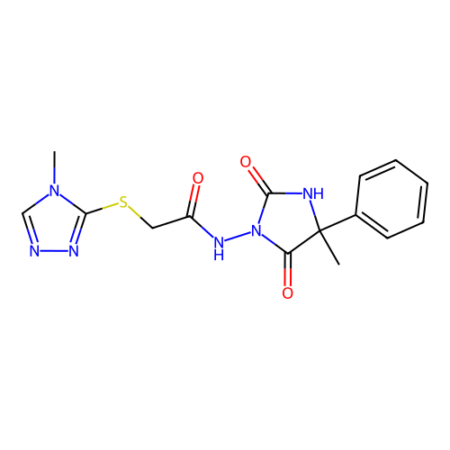 N-(4-methyl-2,5-dioxo-4-phenylimidazolidin-1-yl)-2-[(4-methyl-1,2,4-triazol-3-yl)sulfanyl]acetamide structure