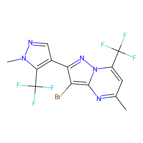 3-bromo-5-methyl-2-[1-methyl-5-(trifluoromethyl)-1H-pyrazol-4-yl]-7-(trifluoromethyl)pyrazolo[1,5-a]pyrimidine structure