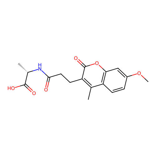 (S)-2-(3-(7-methoxy-4-methyl-2-oxo-2H-chromen-3-yl)propanamido)propanoic acid structure
