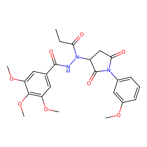 3,4,5-trimethoxy-N'-[1-(3-methoxyphenyl)-2,5-dioxopyrrolidin-3-yl]-N'-propanoylbenzohydrazide structure