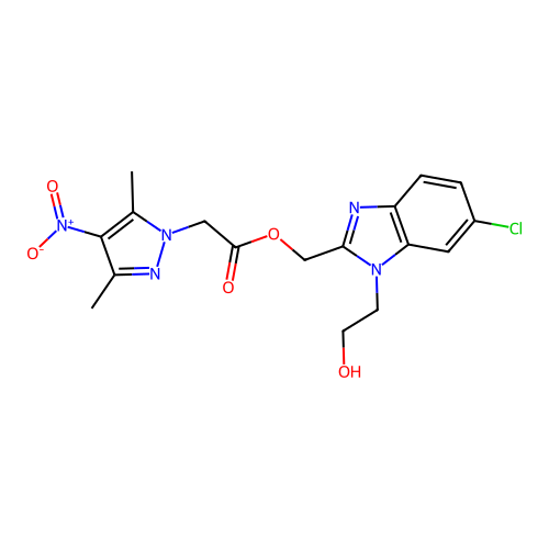 [6-Chloro-1-(2-hydroxyethyl)-1H-benzimidazol-2-yl]methyl 3,5-dimethyl-4-nitro-1H-pyrazole-1-acetate structure