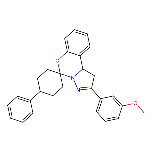 2'-(3-methoxyphenyl)-4-phenyl-1',10b'-dihydrospiro[cyclohexane-1,5'-pyrazolo[1,5-c][1,3]benzoxazine] structure