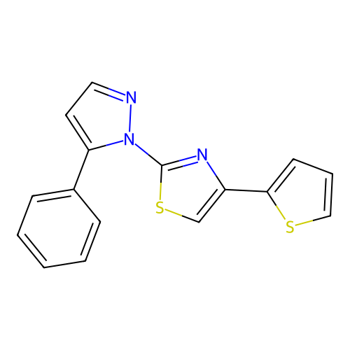 2-(5-Phenylpyrazol-1-yl)-4-thiophen-2-yl-1,3-thiazole structure