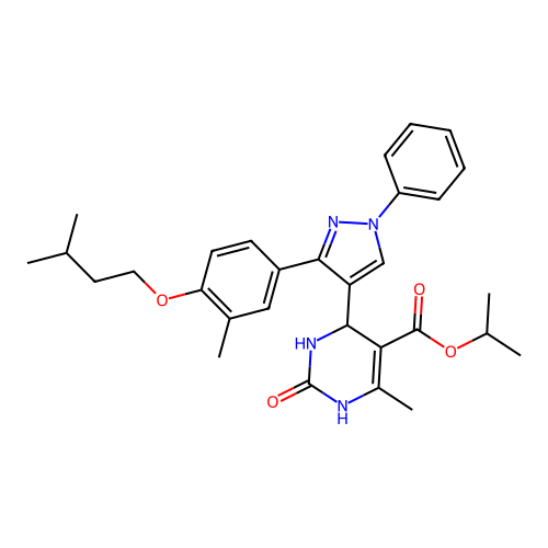 propan-2-yl 6-methyl-4-{3-[3-methyl-4-(3-methylbutoxy)phenyl]-1-phenyl-1H-pyrazol-4-yl}-2-oxo-1,2,3,4-tetrahydropyrimidine-5-carboxylate structure