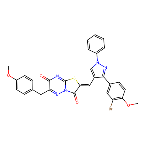 (2Z)-2-{[3-(3-bromo-4-methoxyphenyl)-1-phenyl-1H-pyrazol-4-yl]methylidene}-6-(4-methoxybenzyl)-7H-[1,3]thiazolo[3,2-b][1,2,4]triazine-3,7(2H)-dione structure