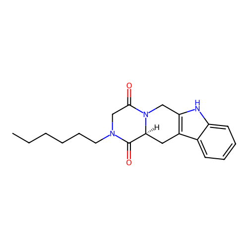 (12aS)-2-hexyl-2,3,6,7,12,12a-hexahydropyrazino[1',2':1,6]pyrido[3,4-b]indole-1,4-dione structure