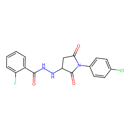 N'-[1-(4-chlorophenyl)-2,5-dioxopyrrolidin-3-yl]-2-fluorobenzohydrazide structure
