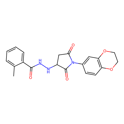 N'-[1-(2,3-dihydro-1,4-benzodioxin-6-yl)-2,5-dioxopyrrolidin-3-yl]-2-methylbenzohydrazide structure