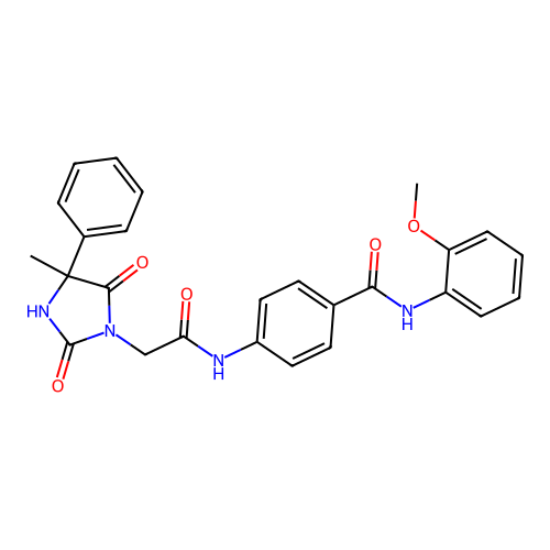 N-[4-[[(2-Methoxyphenyl)amino]carbonyl]phenyl]-4-methyl-2,5-dioxo-4-phenyl-1-imidazolidineacetamide structure