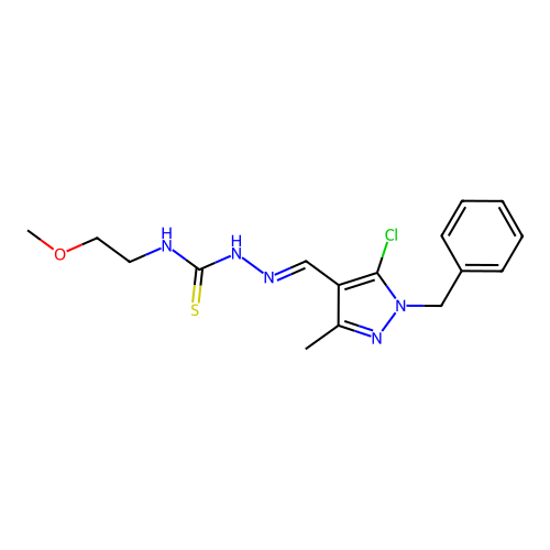 (2E)-2-[[5-Chloro-3-methyl-1-(phenylmethyl)-1H-pyrazol-4-yl]methylene]-N-(2-methoxyethyl)hydrazinecarbothioamide structure
