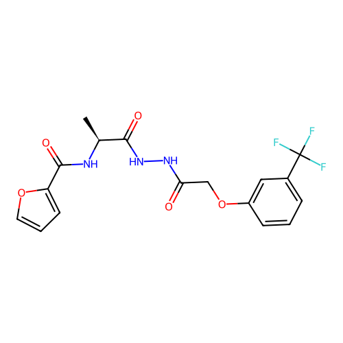 N-[(2S)-1-oxo-1-[2-[2-[3-(trifluoromethyl)phenoxy]acetyl]hydrazinyl]propan-2-yl]furan-2-carboxamide structure