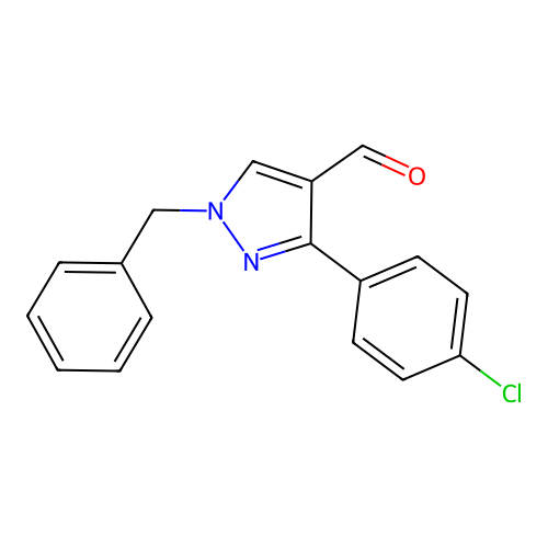 1-benzyl-3-(4-chlorophenyl)-1H-pyrazole-4-carbaldehyde structure