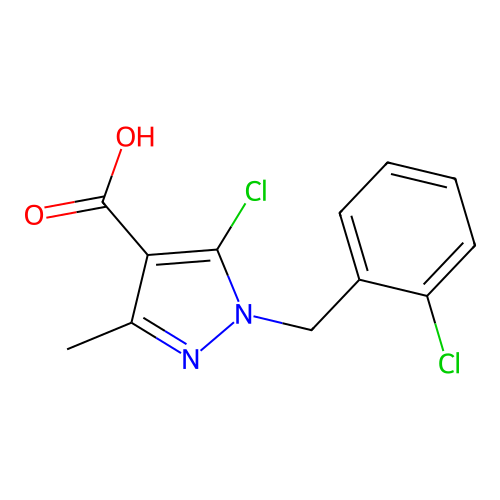 5-chloro-1-((2-chlorophenyl)methyl)-3-methyl-1H-pyrazole-4-carboxylic acid structure