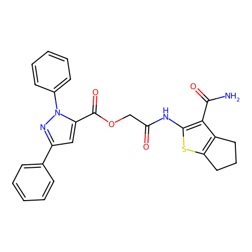 2-[[3-(Aminocarbonyl)-5,6-dihydro-4H-cyclopenta[b]thien-2-yl]amino]-2-oxoethyl 1,3-diphenyl-1H-pyrazole-5-carboxylate structure