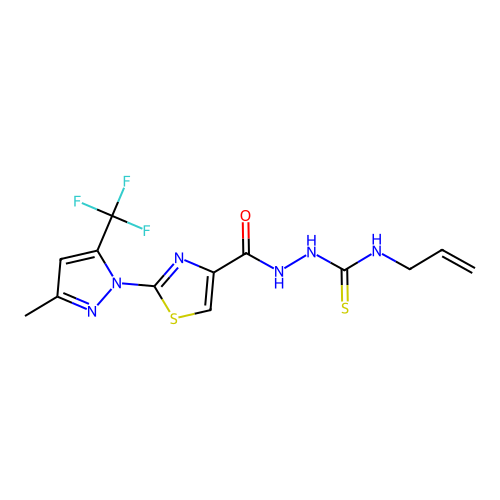 N-allyl-2-({2-[3-methyl-5-(trifluoromethyl)-1H-pyrazol-1-yl]-1,3-thiazol-4-yl}carbonyl)-1-hydrazinecarbothioamide structure
