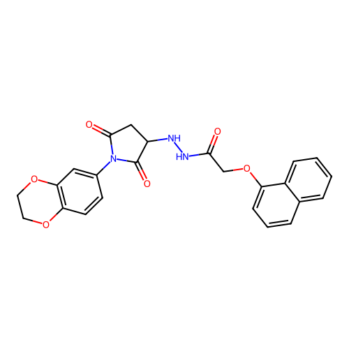 N'-[1-(2,3-dihydro-1,4-benzodioxin-6-yl)-2,5-dioxopyrrolidin-3-yl]-2-(naphthalen-1-yloxy)acetohydrazide structure