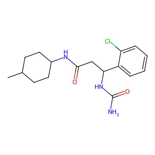3-(carbamoylamino)-3-(2-chlorophenyl)-N-(4-methylcyclohexyl)propanamide structure