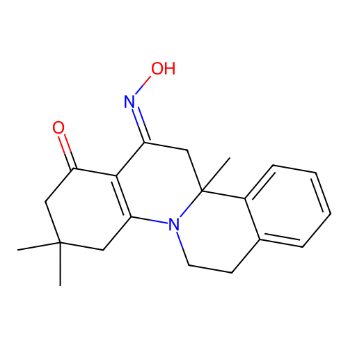 (13E)-13-(hydroxyimino)-3,3,11b-trimethyl-2,3,4,6,7,11b,12,13-octahydro-1H-isoquino[2,1-a]quinolin-1-one structure
