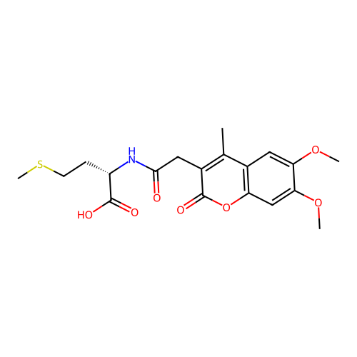 (S)-2-(2-(6,7-dimethoxy-4-methyl-2-oxo-2H-chromen-3-yl)acetamido)-4-(methylthio)butanoic acid structure