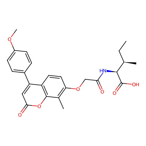(2S,3R)-2-(2-((4-(4-methoxyphenyl)-8-methyl-2-oxo-2H-chromen-7-yl)oxy)acetamido)-3-methylpentanoic acid structure