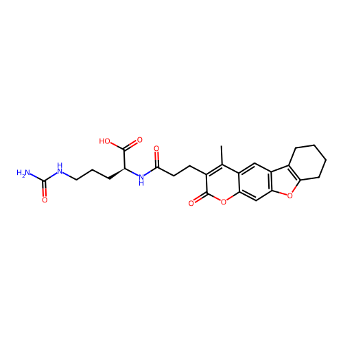 (S)-2-(3-(4-methyl-2-oxo-6,7,8,9-tetrahydro-2H-benzofuro[3,2-g]chromen-3-yl)propanamido)-5-ureidopentanoic acid structure