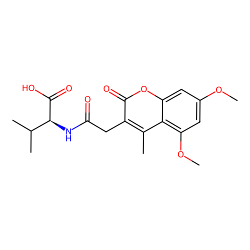 N-[(5,7-dimethoxy-4-methyl-2-oxo-2H-chromen-3-yl)acetyl]-L-valine structure