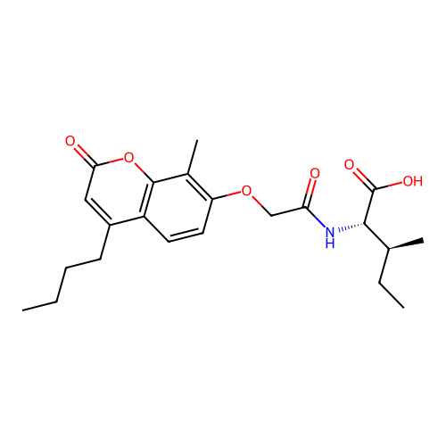 (2S,3S)-2-(2-((4-butyl-8-methyl-2-oxo-2H-chromen-7-yl)oxy)acetamido)-3-methylpentanoic acid structure