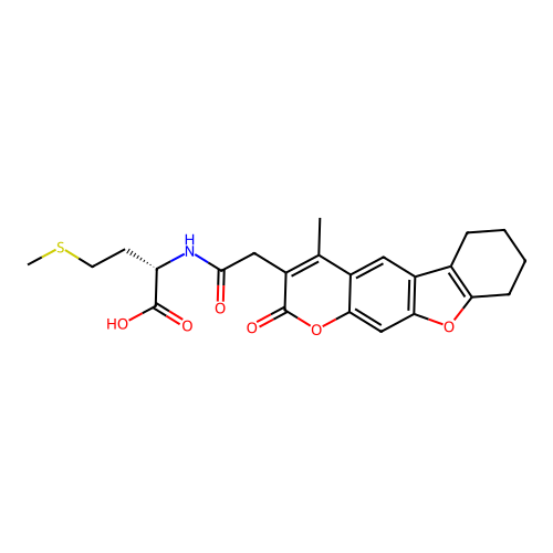 (S)-2-(2-(4-methyl-2-oxo-6,7,8,9-tetrahydro-2H-benzofuro[3,2-g]chromen-3-yl)acetamido)-4-(methylthio)butanoic acid structure
