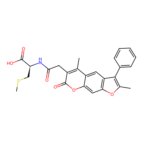 (R)-2-(2-(2,5-dimethyl-7-oxo-3-phenyl-7H-furo[3,2-g]chromen-6-yl)acetamido)-3-(methylthio)propanoic acid structure