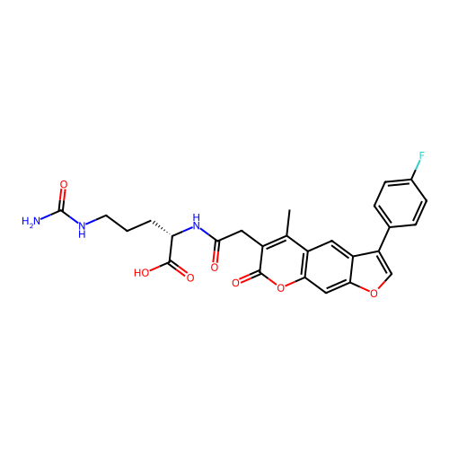 (2S)-5-(carbamoylamino)-2-[[2-[3-(4-fluorophenyl)-5-methyl-7-oxofuro[3,2-g]chromen-6-yl]acetyl]amino]pentanoic acid structure
